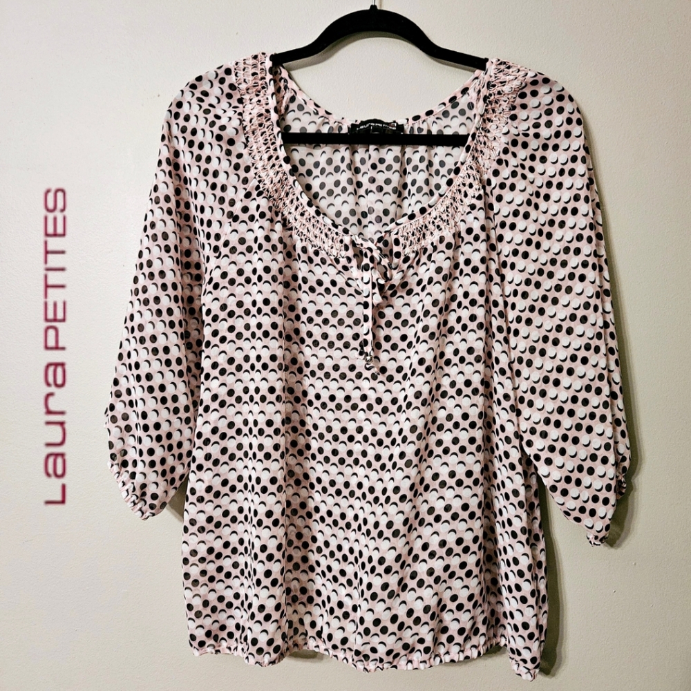 Laura Petites Semi-Sheer Blouse - Size Large Petite - Blush Pink, Black, White